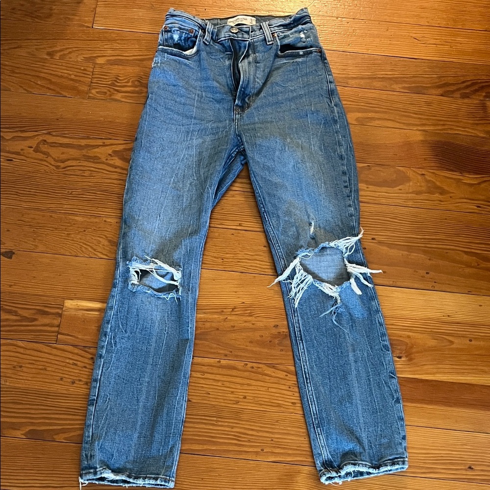 Abercrombie & Fitch Distressed Blue Ankle Jeans